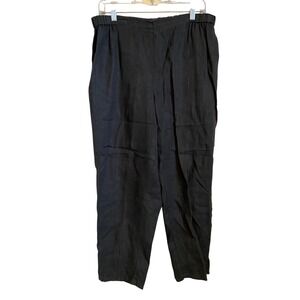 FLAX Linen Pants Black Elastic Waist Casual Trousers Size Medium‎